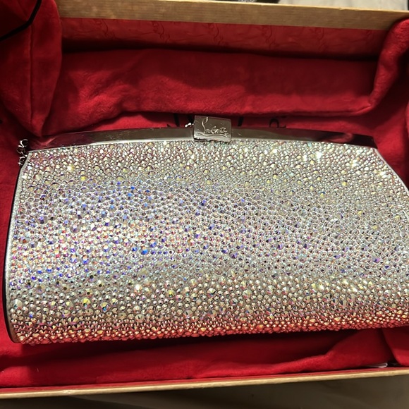 Christian Louboutin Crystal Embellished Red Interior Palmette Evening Bag - Picture 2 of 3